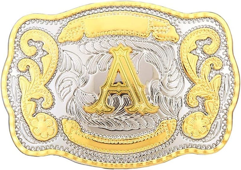 WMG Western Belt Buckle Initial Letters ABCDMRJ to Z Cowboy Belt Buckle, Rodeo Buckles for Men & Women Fits Up to 2 Inch Belts - Image 1